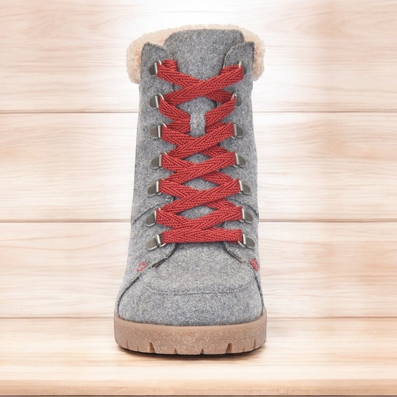 New KORK-EASE Evie Heeled Lace-Up Boots Grey Wool Fabric Size 9 - Picture 4 of 7